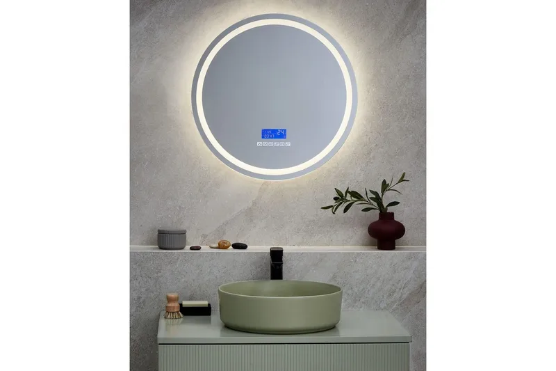Badrumsspegel med LED Beliani Brognon Silver - Interiør - Baderomsinnredning - Baderomsspeil