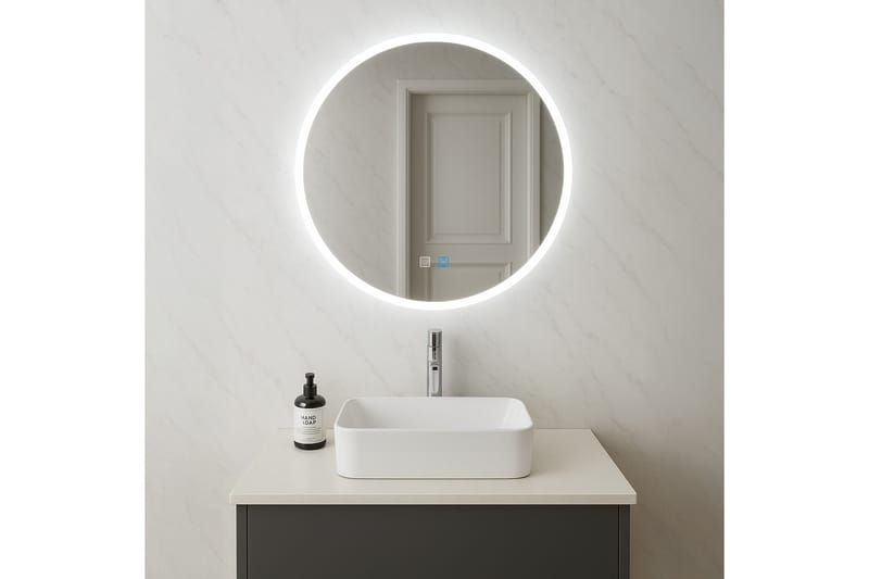 Clas Rundt Baderomsspeil med LED-belysning 100 cm, Anti-Fog og Touch-Kontroll