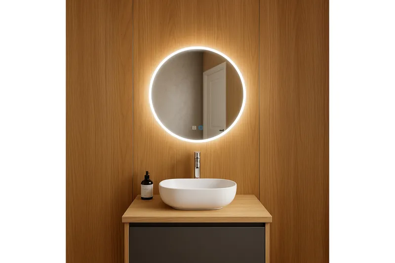 Clas Rundt Baderomsspeil med LED-belysning 60 cm, Anti-Fog og Touch-Kontroll