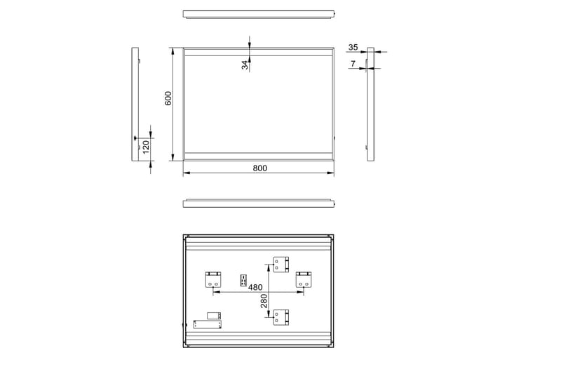 Knutby Baderomsspeil 60 cm LED-Lys - Svart - Interiør - Baderomsinnredning - Baderomsspeil