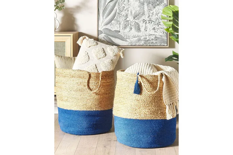 Kurv Gajar sett av 2 Beige, marineblå - Beige, marineblå - Interiør - Baderomsinnredning - Dusjhylle & dusjkurv