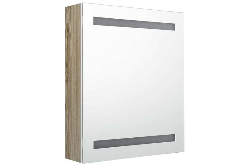 LED-speilskap til bad hvit og eik 50x14x60 cm - Brun - Speil - Baderomsspeil
