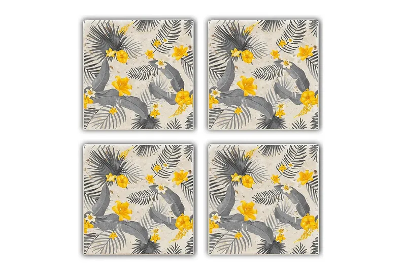 Glassunderlag 4-pk, Gul/Grå