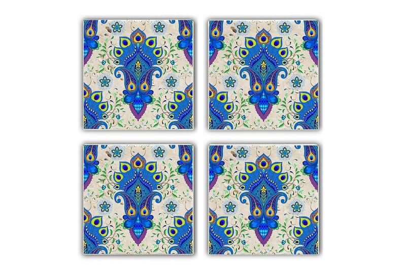 Glassunderlag 4-pk, Blå/Flerfarget
