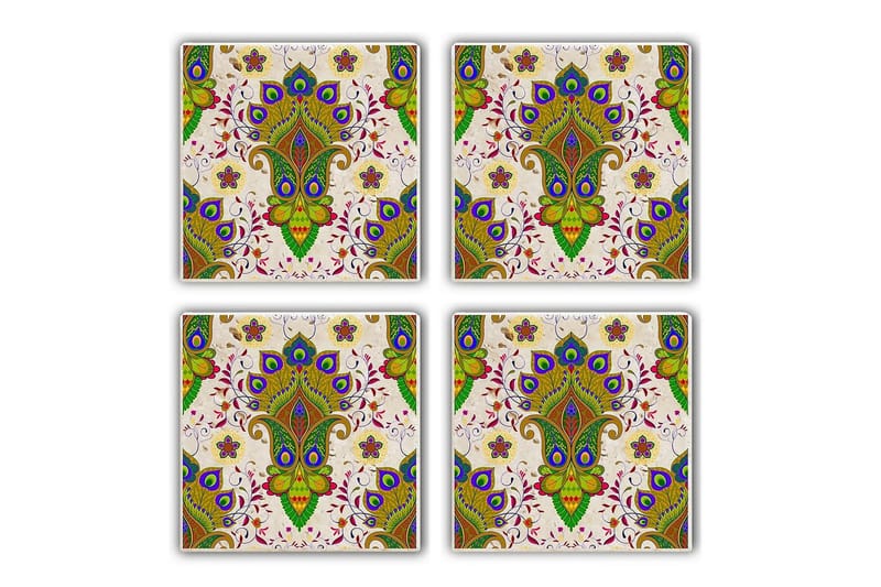 Glassunderlag 4-pk, Grønn/Flerfarget