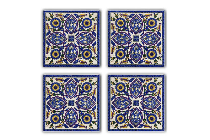 Glassunderlag 4-pk, Blå/Gul