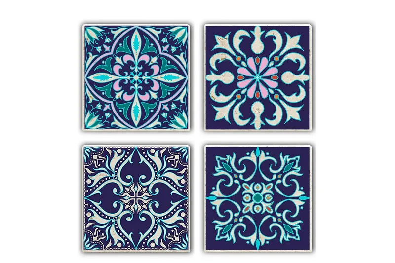 Glassunderlag 4-pk, Mørkeblå/Flerfarget
