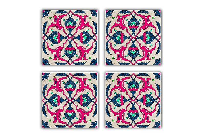 Glassunderlag 4-pk, Rosa/Mørkeblå