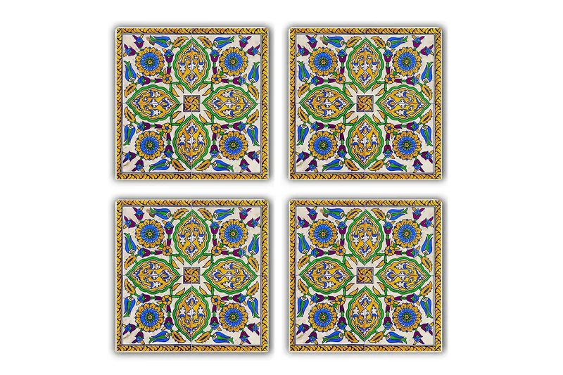 Glassunderlag 4-pk, Grønn/Blå/Gul