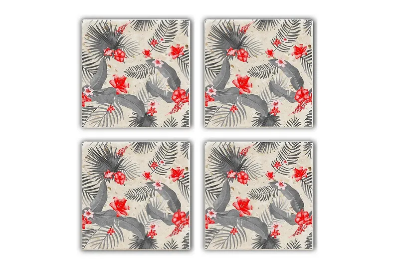 Glassunderlag 4-pk, Rød/Grå