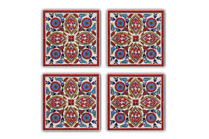 Glassunderlag 4-pk, Blå/Rød/Grønn