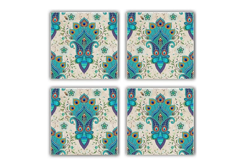 Glassunderlag 4-pk, Turkis/Flerfarget