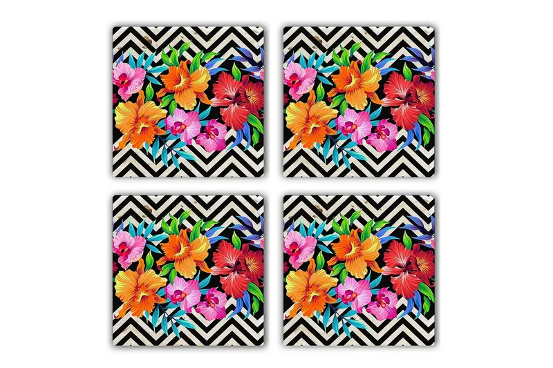 Glassunderlag 4-pk, Flerfarget