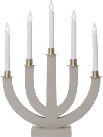 Eli lysestake 37 cm - beige med gullmalt dekorasjon - Interiør - Dekorasjon & innredningsdetaljer - Julepynt & juledekorasjon