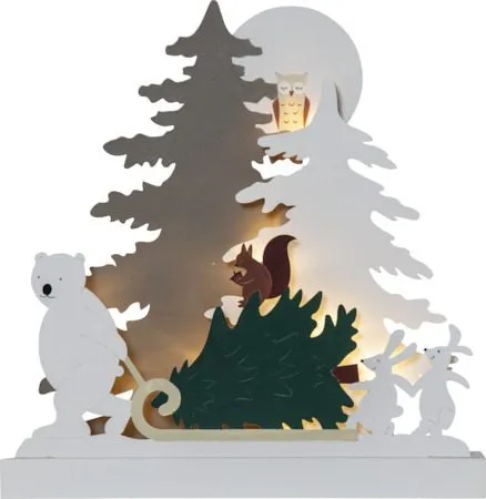 Forest Friends innendørsdekorasjon med belysning 37 cm, flerfarget