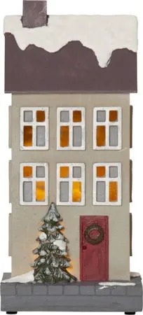 Hus innendørsdekorasjon med julebelysning 24 cm, beige