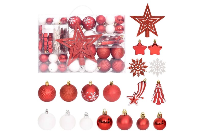 beBasic Julekulesett 108 deler rød og hvit - RÃ¸d - Juletrepynt - Julepynt & juledekorasjon