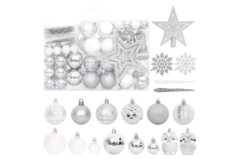 beBasic Julekulesett 108 deler sølv og hvit - Hvit - Julepynt & juledekorasjon - Juletrepynt