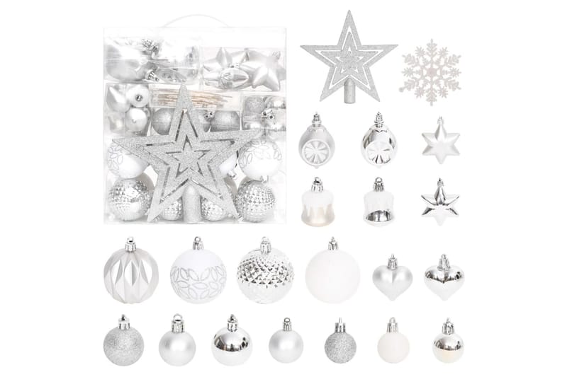 beBasic Julekulesett 70 deler sølv og hvit - Hvit - Juletrepynt - Julepynt & juledekorasjon