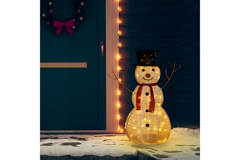 Dekorativ snømannfigur med LED luksusstoff 90cm - Hvit - Julepynt & juledekorasjon