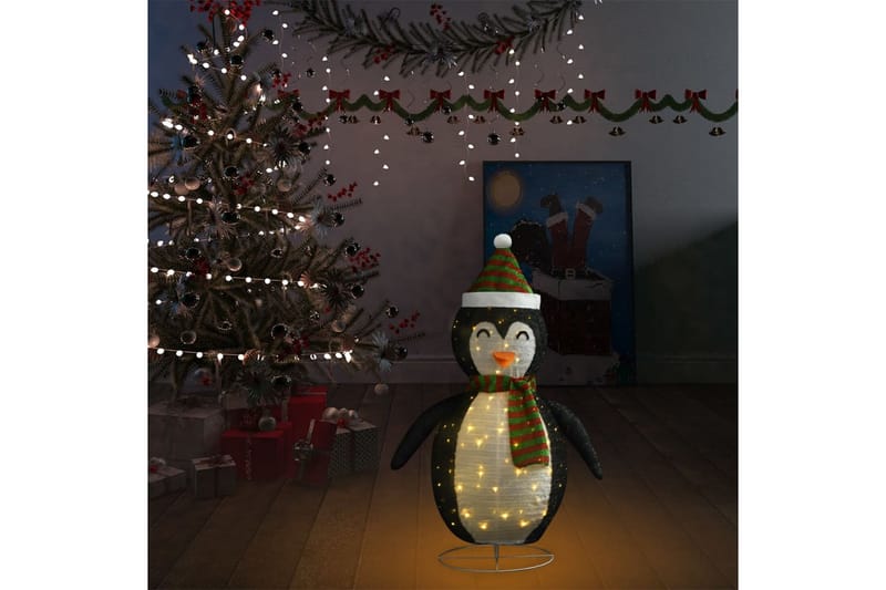Dekorativ pingvinfigur julesnø LED luksusstoff 90 cm - Hvit - Julepynt & juledekorasjon