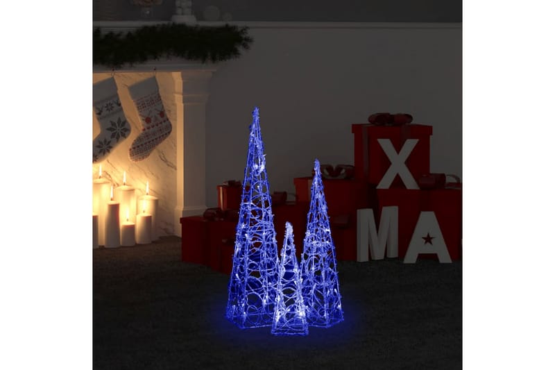 Dekorativt LED lyskjeglesett i akryl blå 30/45/60cm - Blå - Julepynt & juledekorasjon