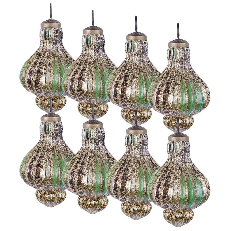 Julekule Brillant Sett med 8, Gull, Grønn