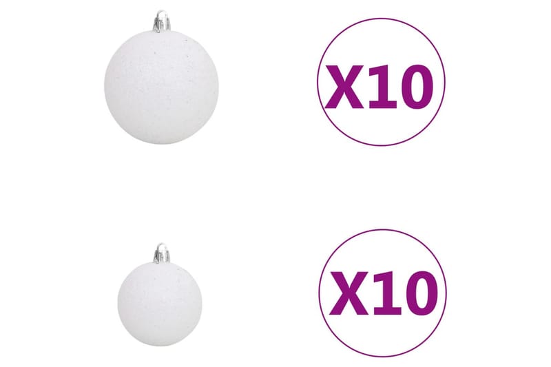 Julekulesett 120 deler med topp og 300 LED hvit og grå - Grå - Juletrepynt - Julepynt & juledekorasjon