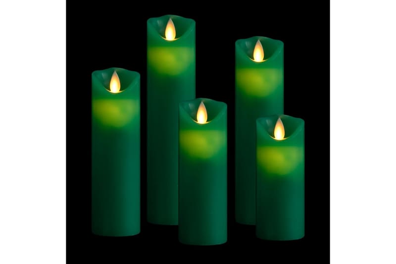 LED-stearynlyssett 5 stk med fjernkontroll varmhvit - grønn - Julepynt & juledekorasjon