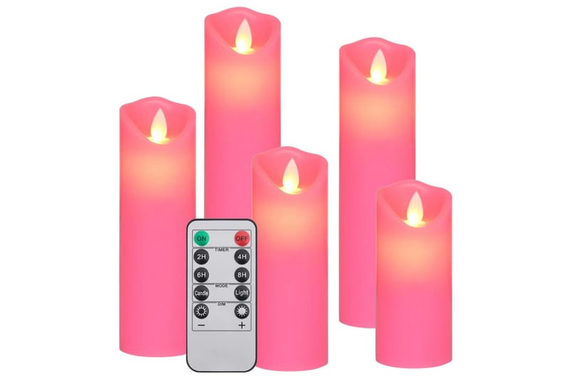 LED-stearynlyssett 5 stk med fjernkontroll varmhvit - Rosa - Julepynt & juledekorasjon