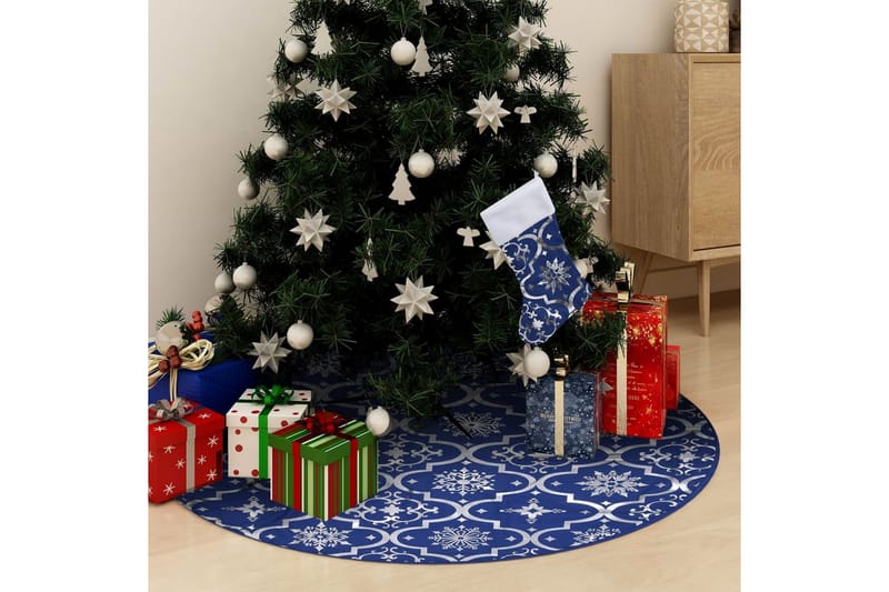 Luksus juletreskjørt med sokk blå 150 cm stoff - Blå - Julepynt & juledekorasjon - Juletrematte