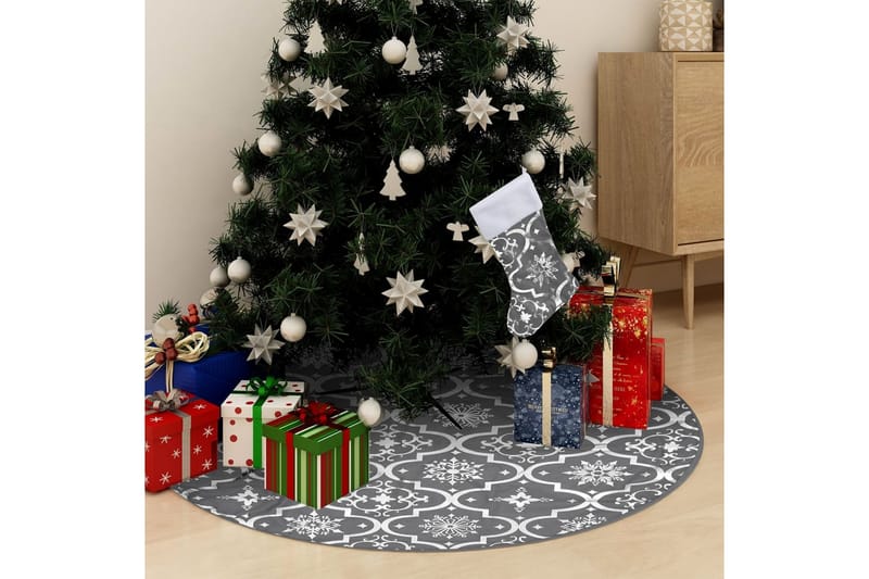 Luksus juletreskjørt med sokk grå 122 cm stoff - Grå - Julepynt & juledekorasjon - Juletrematte