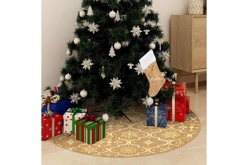 Luksus juletreskjørt med sokk gul 122 cm stoff - Gul - Julepynt & juledekorasjon - Juletrematte