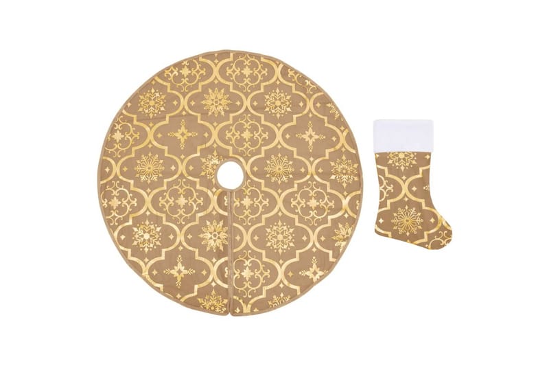 Luksus juletreskjørt med sokk gul 122 cm stoff - Gul - Julepynt & juledekorasjon - Juletrematte