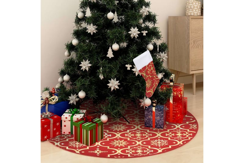 Luksus juletreskjørt med sokk rød 122 cm stoff - Rød - Julepynt & juledekorasjon - Juletrematte