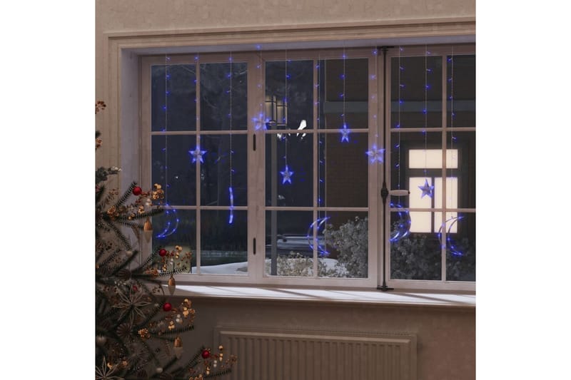 Lysslynge stjerne og måne med fjernkontroll 138 LED blå - Blå - Julepynt & juledekorasjon