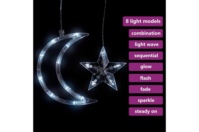 Lysslynge stjerne og måne med fjernkontroll 138 LED kaldhvit - Hvit - Julepynt & juledekorasjon