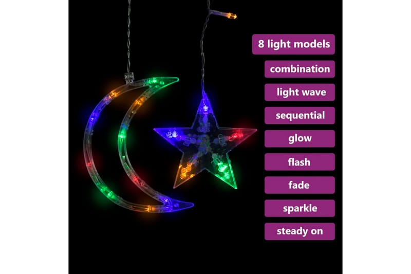 Lysslynge stjerne og måne med fjernkontroll 138 LED - Svart - Julepynt & juledekorasjon
