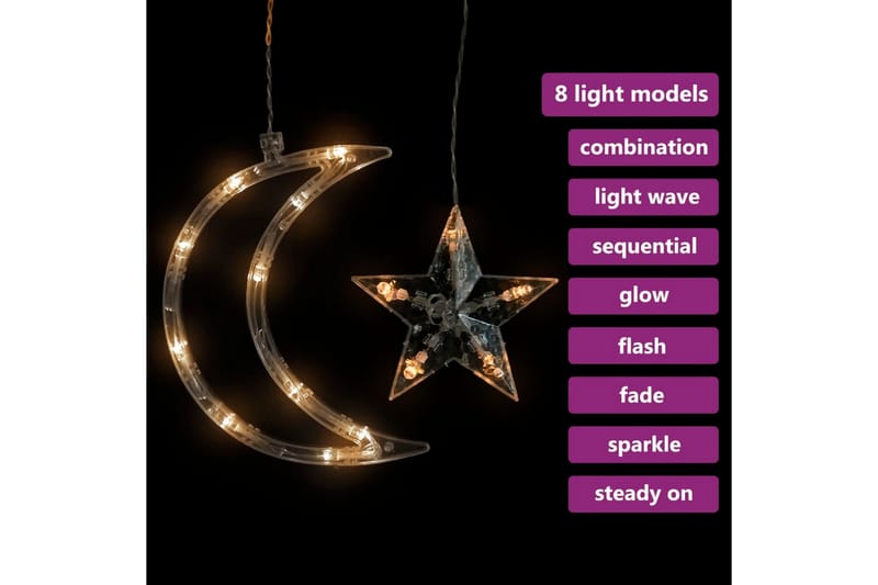 Lysslynge stjerne og måne med fjernkontroll 138 LED varm - Hvit - Julepynt & juledekorasjon