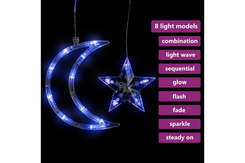 Lysslynge stjerne og måne med fjernkontroll 345 LED blå - Blå - Julepynt & juledekorasjon