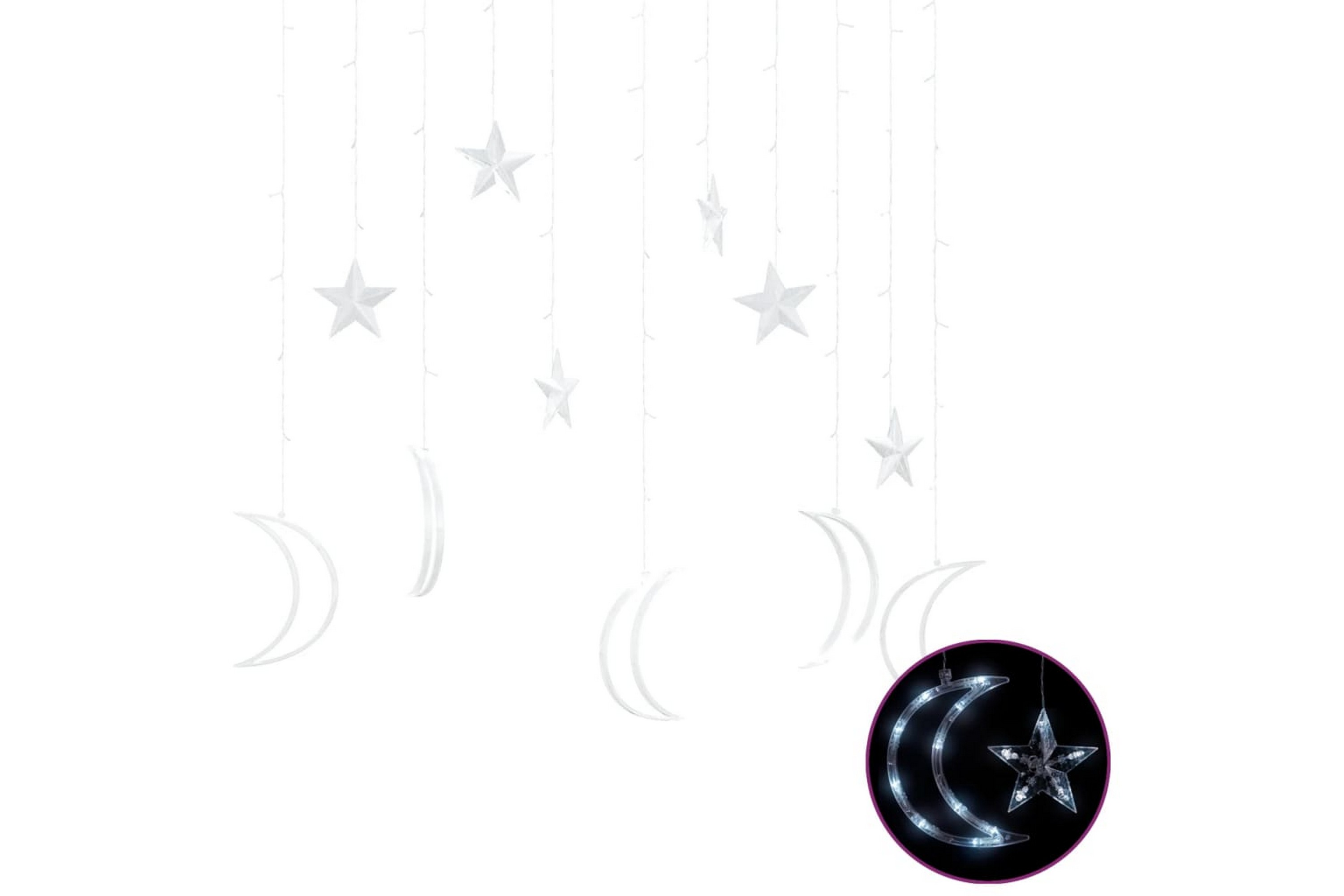 Be Basic Lysslynge stjerne og måne med fjernkontroll 138 LED kaldhvit - Hvit