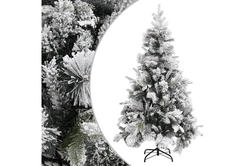 Juletre med flokket snø og kongler 195 cm PVC og PE - Plastjuletre