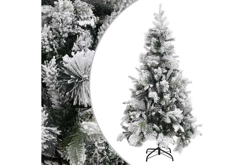 Juletre med flokket snø og kongler 225 cm PVC og PE - Plastjuletre