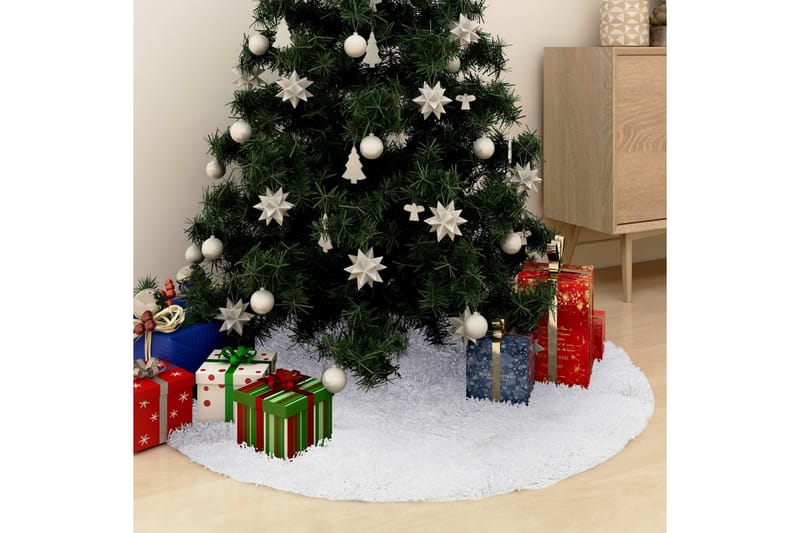 Juletreskjørt hvit 122 cm fuskepels - Hvit - Plastjuletre