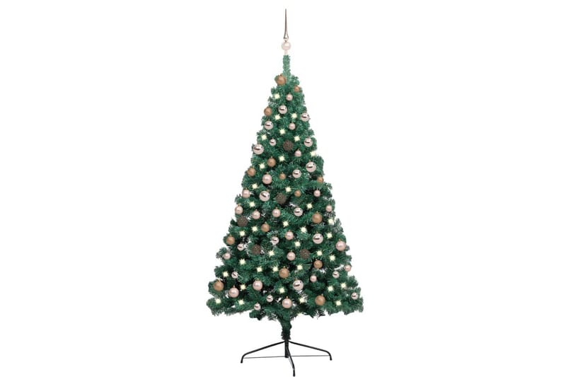 Kunstig halvt juletre med LED og kulesett 180 cm grønn - Plastjuletre