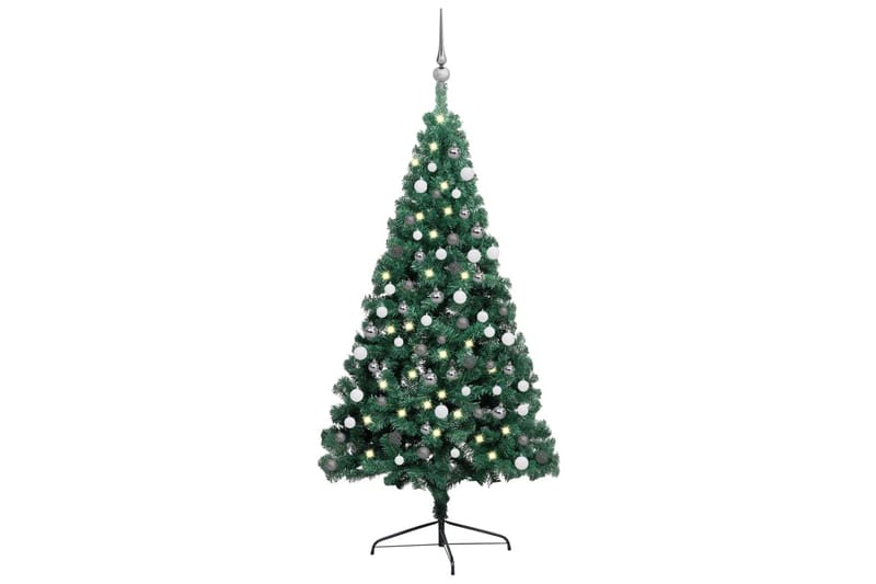 Kunstig halvt juletre med LED og kulesett 180 cm grønn - Plastjuletre