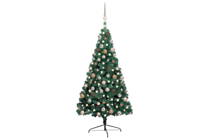 Kunstig juletre halvt med lysdioder og kulesett 240 cm grønn - Plastjuletre