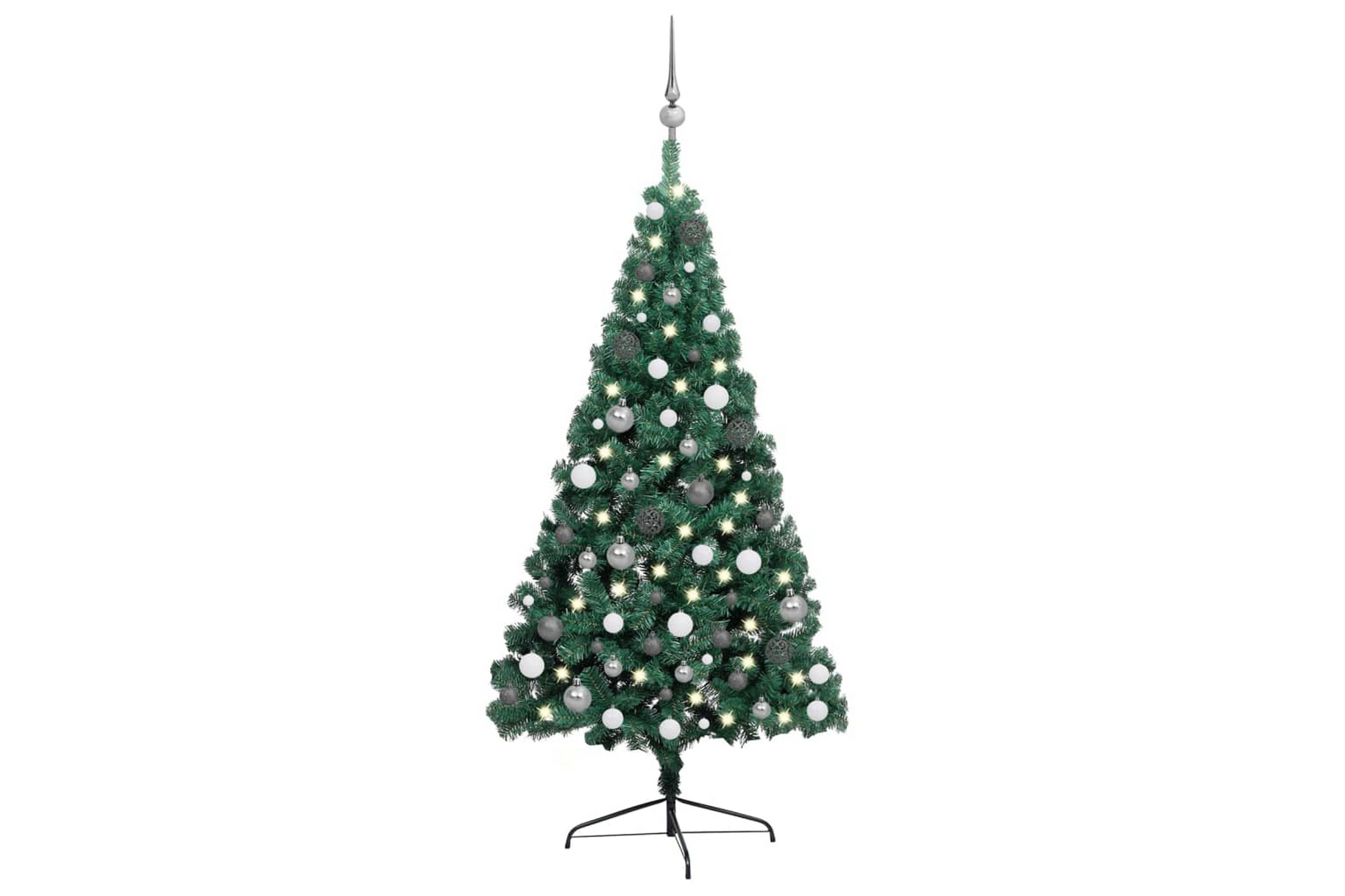Be Basic Kunstig juletre halvt med lysdioder og kulesett 240 cm grønn -