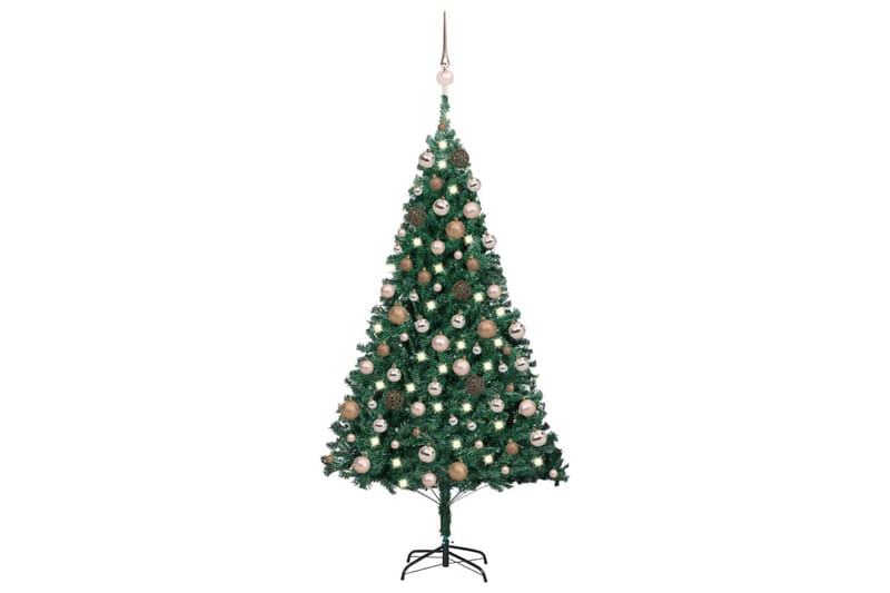 Kunstig juletre med LED og kulesett 180 cm PVC grønn - Plastjuletre