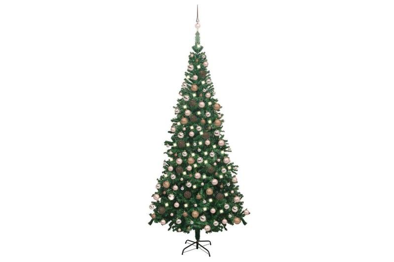 Kunstig juletre med LED og kulesett L 240 cm grønn - Plastjuletre